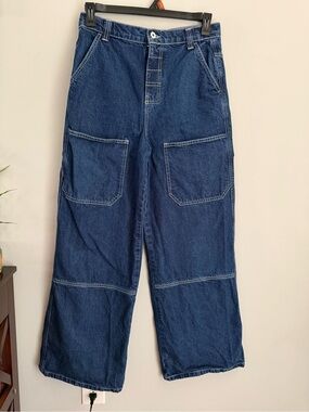 Collusion Unisex Super Baggy Wide Leg Jeans Street Wear 28 Waist Blue